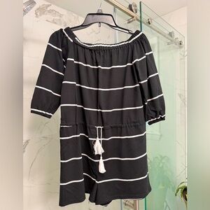 Black and White Striped Off-Shoulder Romper